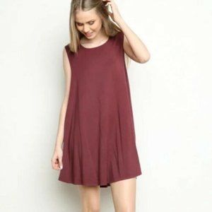 Brandy Melville Alena Swing Mini Dress One Size Sleeveless Burgandy